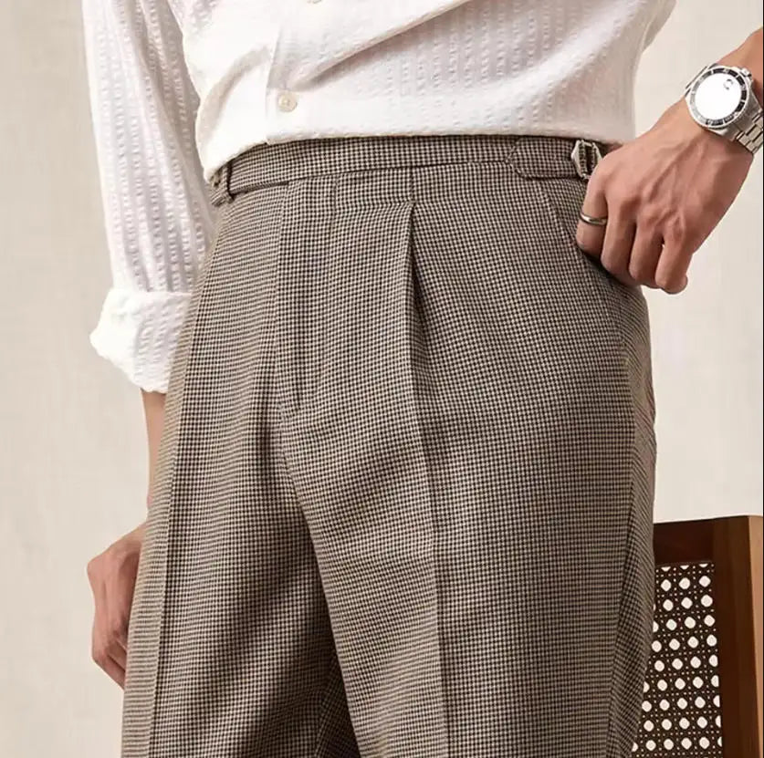 Grid Straight Leg Mens Suit Pants Houndstood Formal Dress Pants Italian Style Single Trousers Business Casual Pant For Man