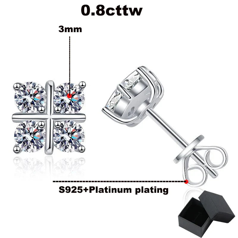 0.8cttw Full Moissanite Studs Earrings for Women Wedding Sparkling Classic Cross Earring 100% S925 Silver Plated Platinum