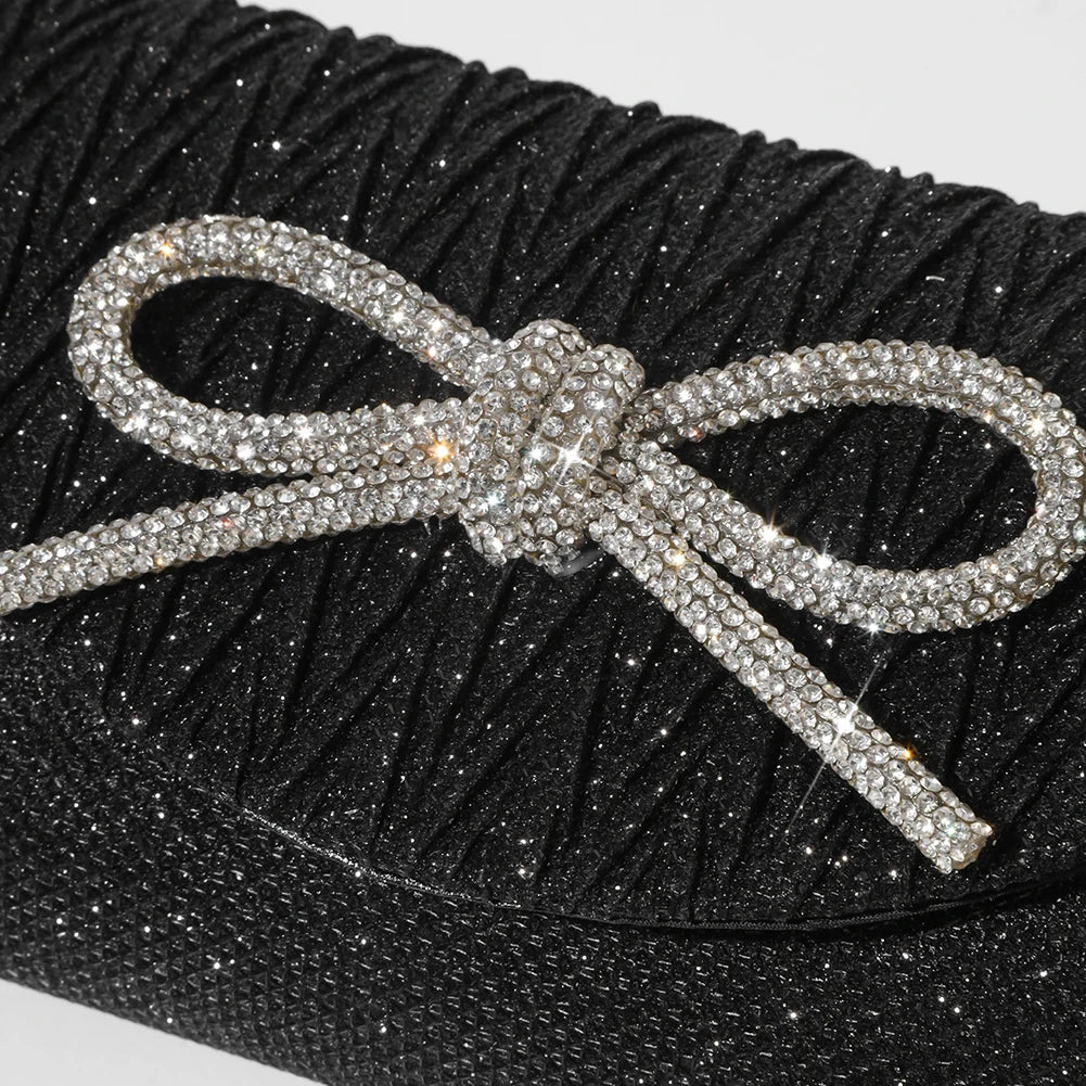 Women Elegant Evening Handbag Shiny Crystal Bow Flap Clutch Purse Envelope Dinner Evening Clutch Bags Wedding Party Prom Purse