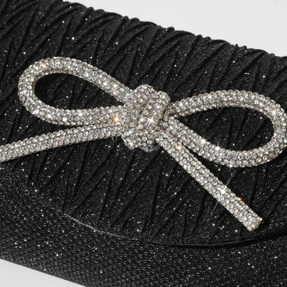 Women Elegant Evening Handbag Shiny Crystal Bow Flap Clutch Purse Envelope Dinner Evening Clutch Bags Wedding Party Prom Purse