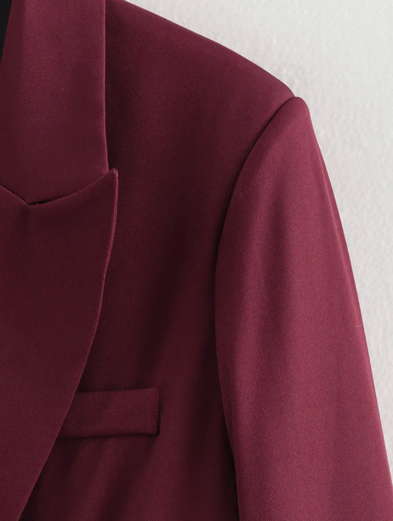 Vintage Wine Red Blazer Jacket Women Fashion Double-Breasted Long Sleeve Suit Jackets Female 2026 New Spring Lapel Office Coat