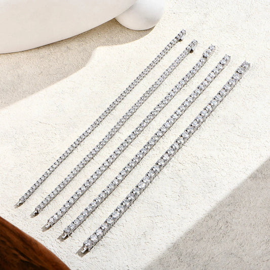 Bracelet de tennis en moissanite ronde taillée, placage or blanc, argent 925, pour femme, 4,0mm 5,0mm DVVS1, passe le test du diamant