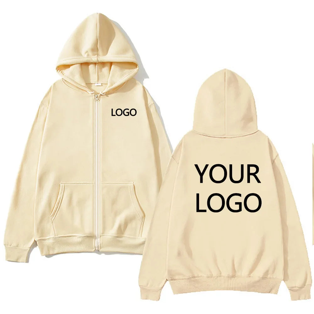 DIY Personalised customised logo, men's street hoodie, zip front sports sweatshirt, women's casual knitted hoodie, couple's gift