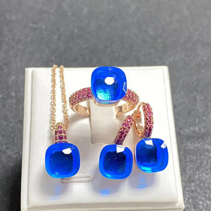 3Pcs/Set Women's Fashion Jewelry Gift Set - Rose Gold Plated Ring Earrings Necklace with Inlay Purple Zircon Crystal