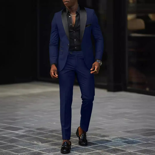 Men's New Fashion Business Casual Two-piece, Comfortable and Breathable Slim-fit Side Slit Single-button Suit Jacket+trousers