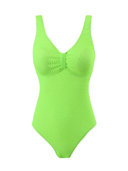 Slim V Neck Swimsuit Women 2025 New One Piece Vacation Swimwear Solid Bodysuit Female Bathers Swimming Monokini Summer Beachwear
