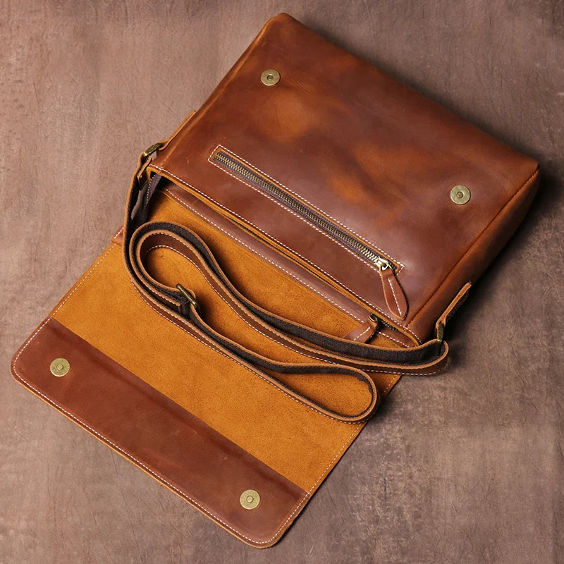 Men's High Quality Genuine Leather Shoulder Bag Vintage Flap Crazy Horse Cowhide Messenger Bag Daily Casual Crossbody Bags