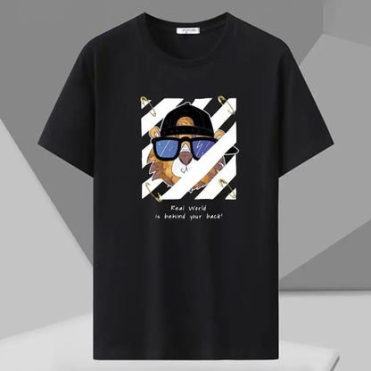 MenT Shirts Printed Tee Plus Size 110-180kg 5XL 6XL 7XL Black T-shirt Round Neck Short Sleeve Oversized Tops Big Men Clothing