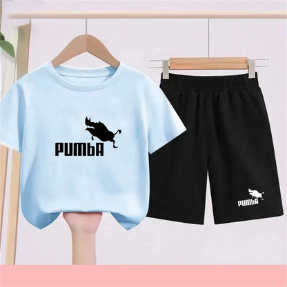 Summer Rabbit Graphics Boys Black Girls Pink Age 3-12 Tee+Shorts Suit Children Short Sleeve T-shirts Child  Casual Clothes