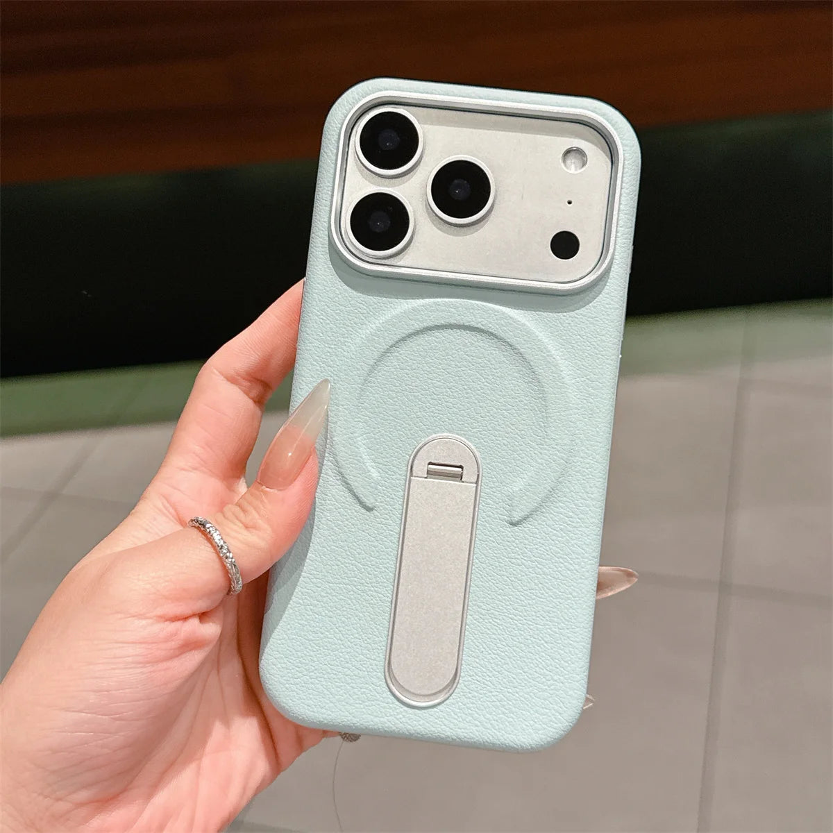 Stand Holder Magnetic Leather Phone Case for IPhone 17 16 15 14 13 Pro Max for Magsafe Wireless Charge Shockproof Cover