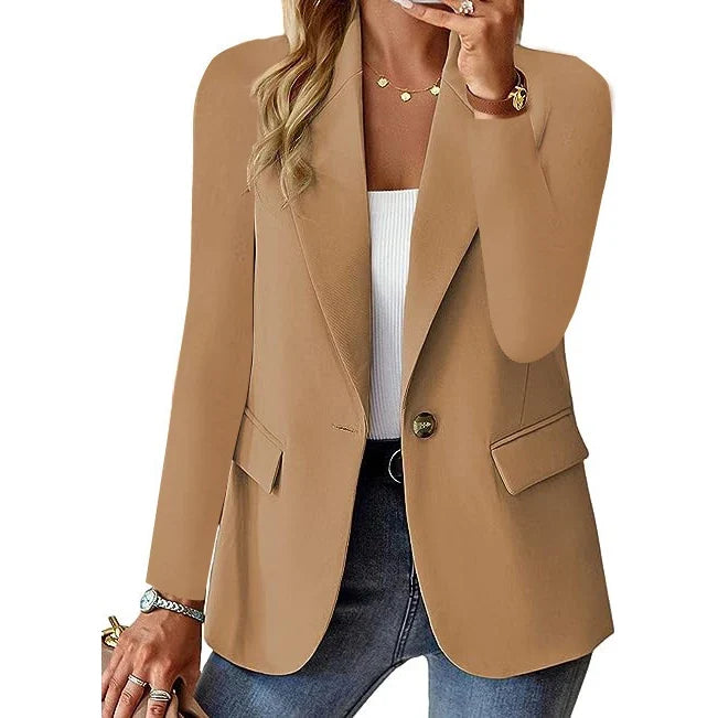 Women\'s Solid Color Fashion Casual Long Sleeve Button Pocket Blazer Solid Button Casual Elegant Coat Trendy Loose Suit Outwear