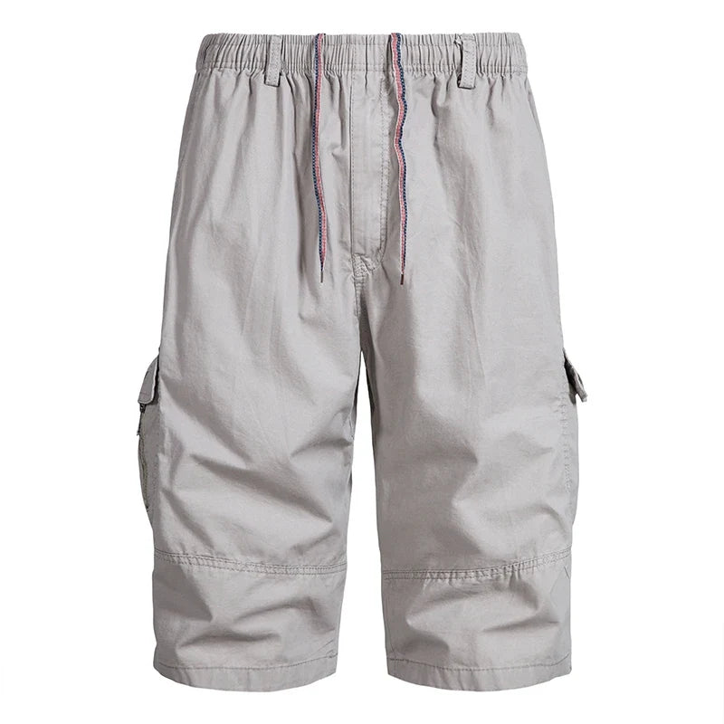 Mens Hiking Cargo Shorts Quick Dry Lightweight Tactical Work Shorts 6 Pockets Elastic Waist Cotton Running Shorts 3/4 Pants