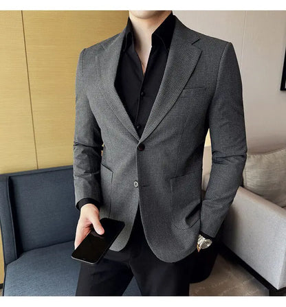 Korean Vintage Elegant Men's Business Slim Fit Suit Jacket 2026 New Fashion Lapel Single Breasted Men Social Party Dress Coats