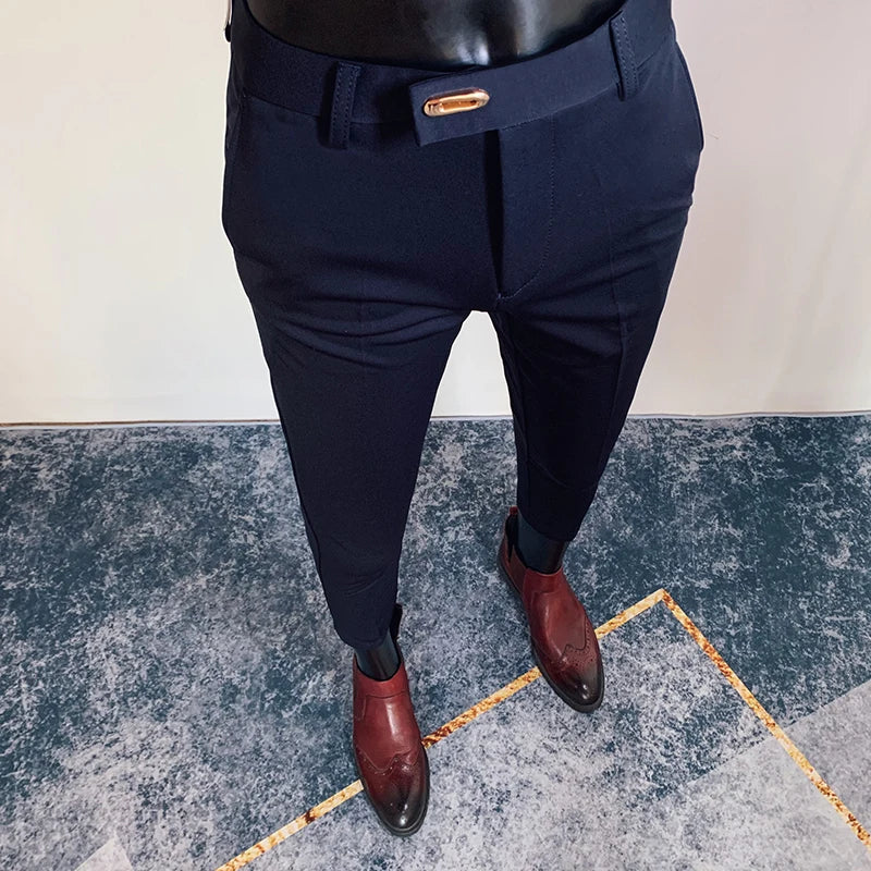 Fashion Striped Suit Pant 2022 Men Elegant Slim Fit Tight-ankle Trousers Pants Men Office Party Business Slim Fit Dress Trousers
