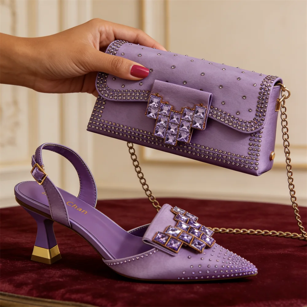 Elegant Italian Design Evening Shoes with Pointed Toe & Matching Clutch Bag – Stylish Women's Footwear for Special Occasions