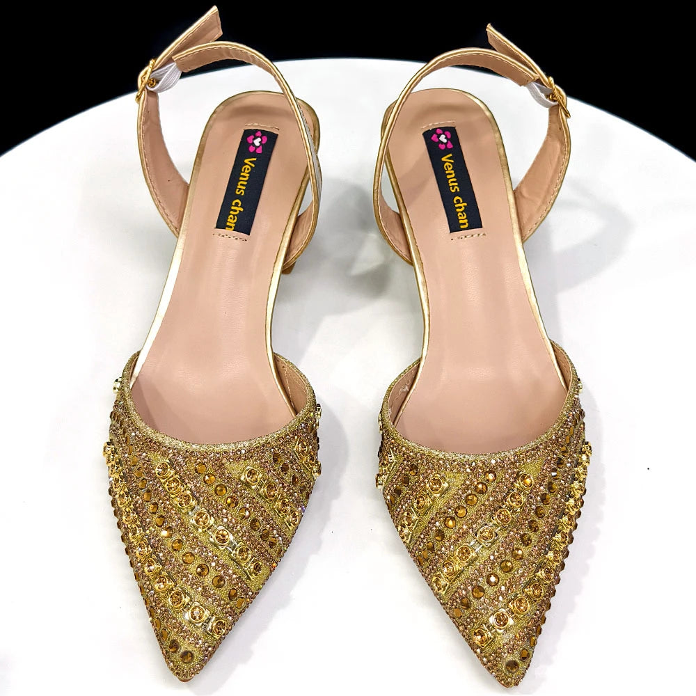 2025 Elegant Multicolor Color Women's  Heels and Rhinestone Handbag Set - Italian Design for Weddings and Parties