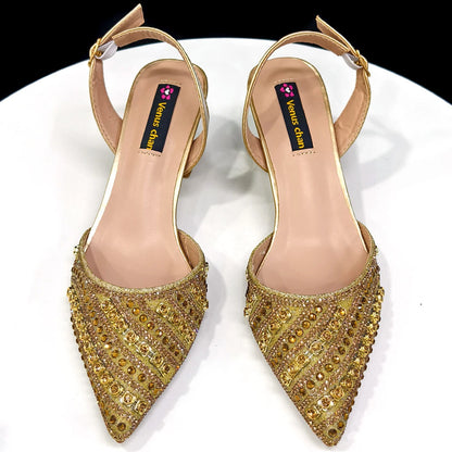 2025 Elegant Multicolor Color Women's  Heels and Rhinestone Handbag Set - Italian Design for Weddings and Parties