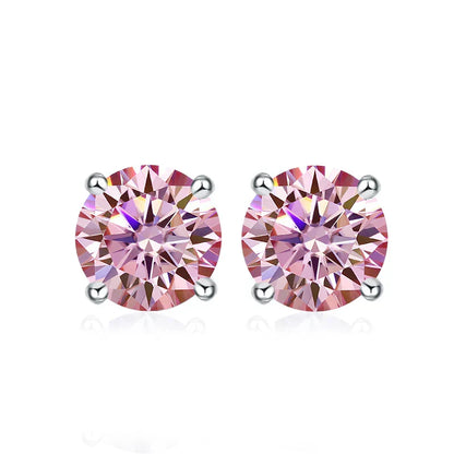 0.5ct 1ct 2ct Moissanite Stud Earrings for Women 925 Sterling Silver Pink Black Blue Grey Sparkling Lab Diamond Earring