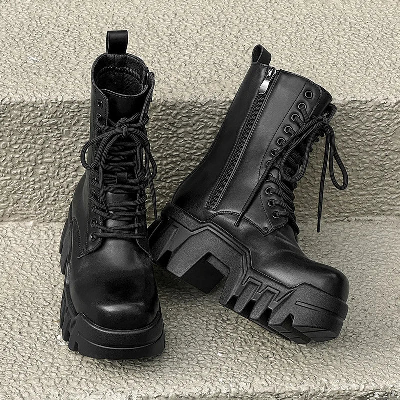men fashion punk gothic platform boots designer original leather shoes cowboy high boot women stylish long motorcycle botas mans