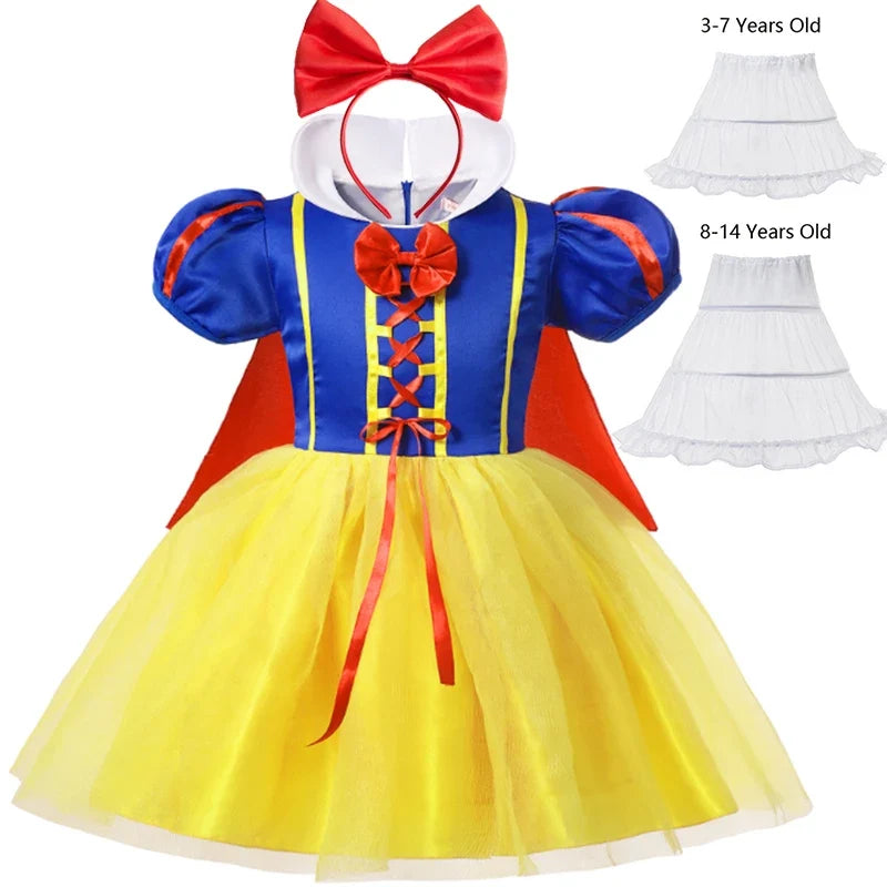 Snow White Princess Dress Up Kids Girls Halloween Costume With Cape Toddler Birthday Party Role Playing Children Apparel Clothes