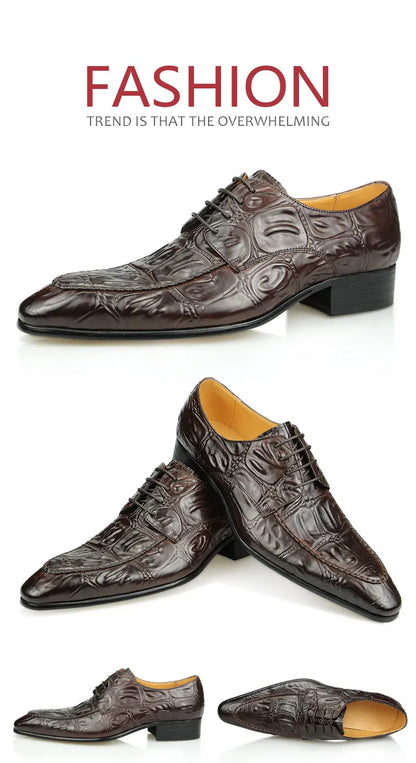 Luxury Men Leather Shoes Hand Stitched Derby Crocodile Skin Prints Mens Leather Casual Shoes Office Dress Customized Service