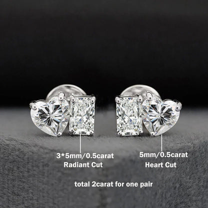 4cttw Heart & Emerald Moissanite Diamond Stud Earrings with Certificates 925 Sterling Silver Ear Studs Fine Jewelry for Women