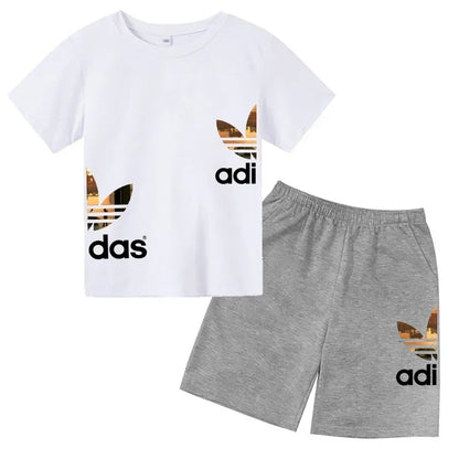 Kids Summer Leisure Letter 2pcs O-neck Short Sleeve T-shirts+Pants Suits 3-13 Years Boys Girls Casual Outfits Children Clothes