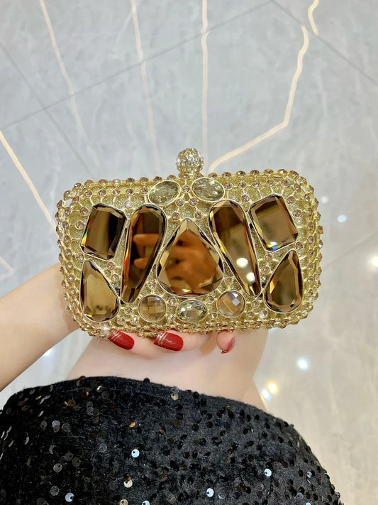 New Glass Diamond Clutch for Women, Exquisite French Rhinestone Evening Handbag, Luxury Lightweight Chain Bag for Formal Party