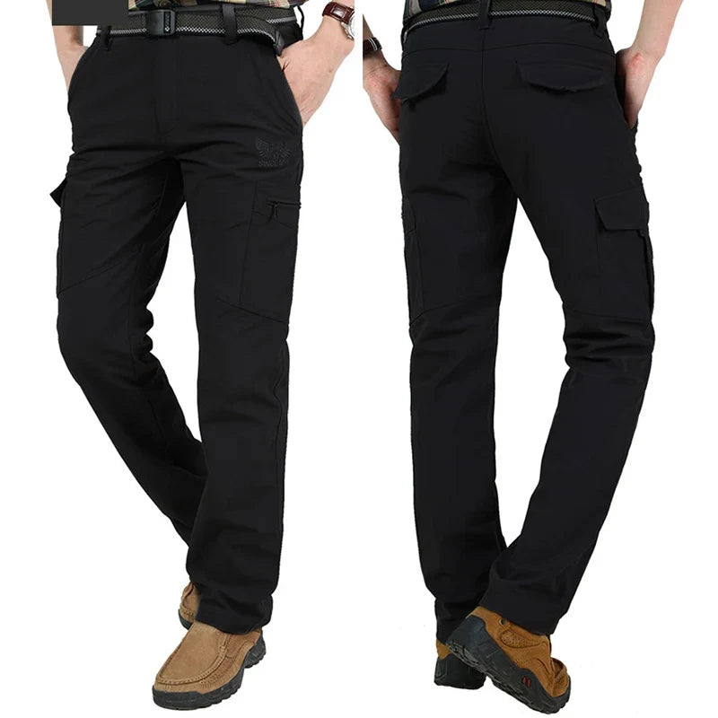New Tactical Pants Men Winter Outdoor Work Casual Cargo Trousers Waterproof Fleece-lined Pants Elastic Hiking Traveling Workwear