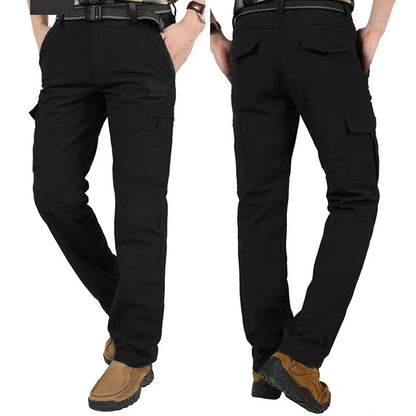 New Tactical Pants Men Winter Outdoor Work Casual Cargo Trousers Waterproof Fleece-lined Pants Elastic Hiking Traveling Workwear