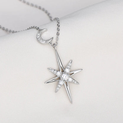 GRA Moissanite Diamond Star Moon Charm Necklaces for Women S925 Sterling Silver Chains Wedding Jewelry Gifts Collares