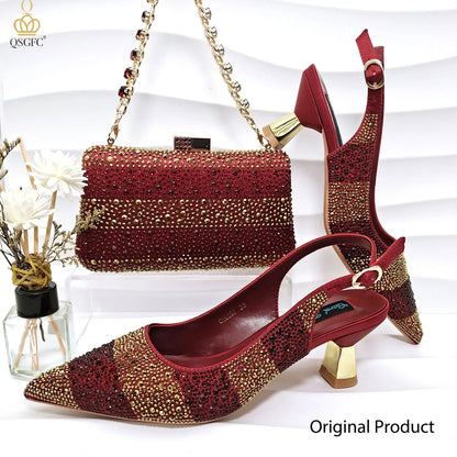 Ladies High Quality Women's Pumps Black Gold Shoes and Bag Set DURABLE OUTSOLE Italian Fashion Design For Nigeria Wedding