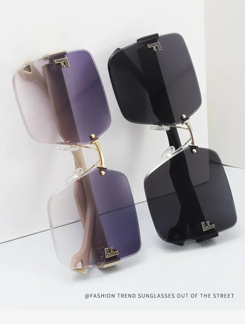 2025 New Fashion Gradient Sunglasses Women Square POLARIZED Ladies Sun Glasses Girls Rimless Vintage Luxury UV400 Gafas De Sol