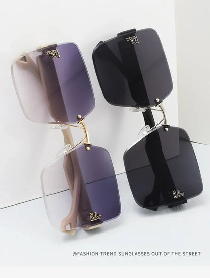2025 New Fashion Gradient Sunglasses Women Square POLARIZED Ladies Sun Glasses Girls Rimless Vintage Luxury UV400 Gafas De Sol