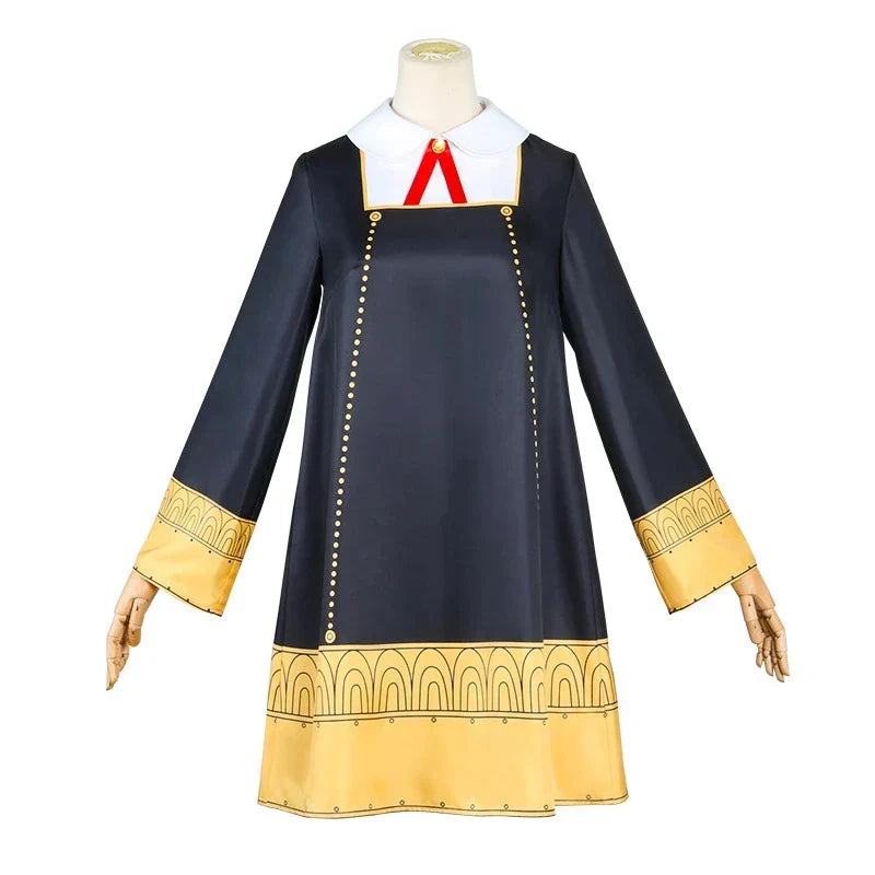 Anime SPY X FAMILY Anya Forger Cosplay Costume Black Dress Uniform Child Girls Pink Wig Stockings Party Role Outfit Adults Kids
