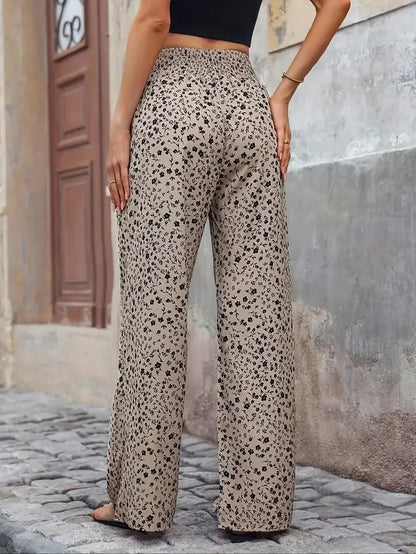 Women Fashion Plus Size 1XL-5XL Floral Print Wide Leg Pants Female Casual  Elegant Drawstring High Waisted Loose Long Trousers