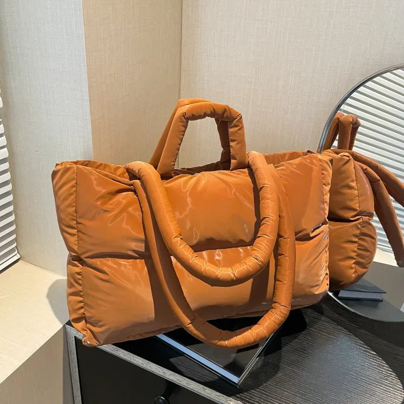 Fashion Large Capacity Puffer Shoulder Bags Padded Women Handbags Casual Nylon Quilted Big Tote Bag Warm Winter Shopper Purses