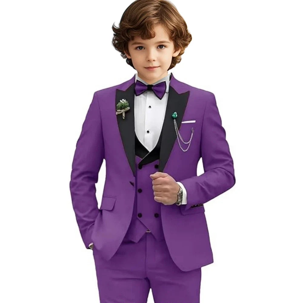 2025 New Purple Kids Tuxedo For Catwalk Show High Quality Boys Suits 4 Pieces Popular Child Suit Set Wedding Clothes