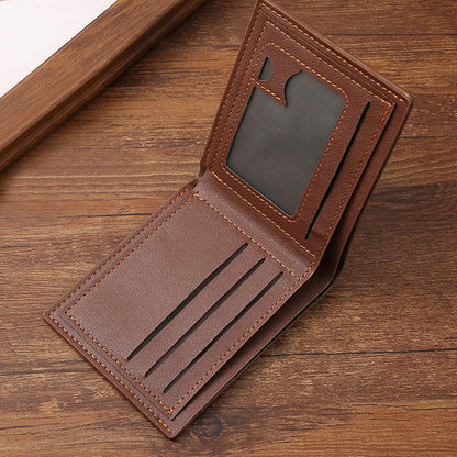 Lychee Texture Leather Card Clip Short Men'S Coin Purse Wallet Business-Style Cash Money Purse Multi Patchwork Card Slot Holder