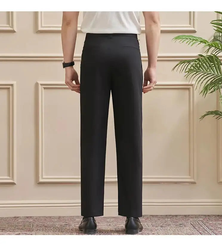Men‘s Trousers Slim-Straight Fit  for Spring & Summer Slim Fit Daily Work Trousers, Solid Color Street Suit Trousers