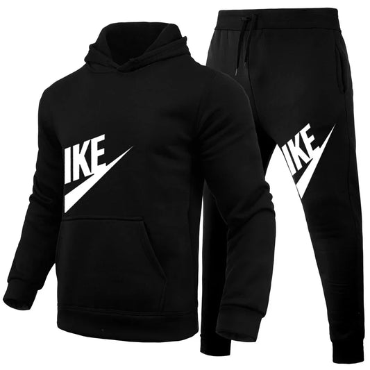 Men's Autumn and Winter Pattern Casual Two-Piece Set Hooded Sweatshirt and Pants with Pockets Regular Fit Outdoor Sport Suit