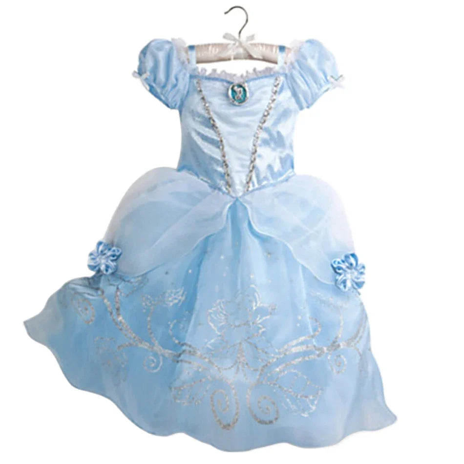 Disney Cinderella Cosplay Costume Kids Clothes for Girls Sequins Princess Dress with Floral Bow Birthday Party Ball Gown