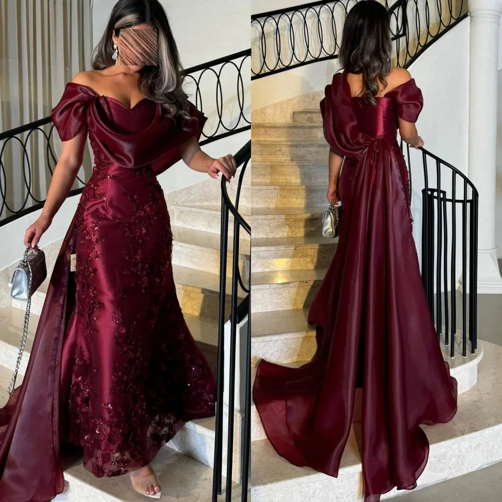 Customized Exquisite Elegant Applique Flower Mermaid Off-the-shoulder Long Dresses Bespoke Occasion Dresses Fashion Formal