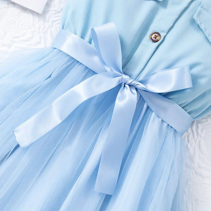 2025 Teen Girl Dress Summer Blue KIds Dresses Sleeveless Casual Vacation Elegant Mesh Children Princess Dress 7 8 9 10 11 12 Yrs