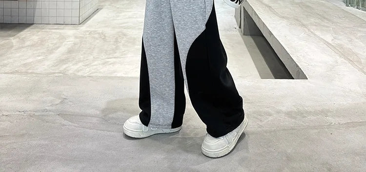 Spring Boys Black x Grey Contrast Pullover Sweatshirt+Sweatpant Work Set School Kid 2PCS Tracksuit Children Jogger Outfit 5-16Yr