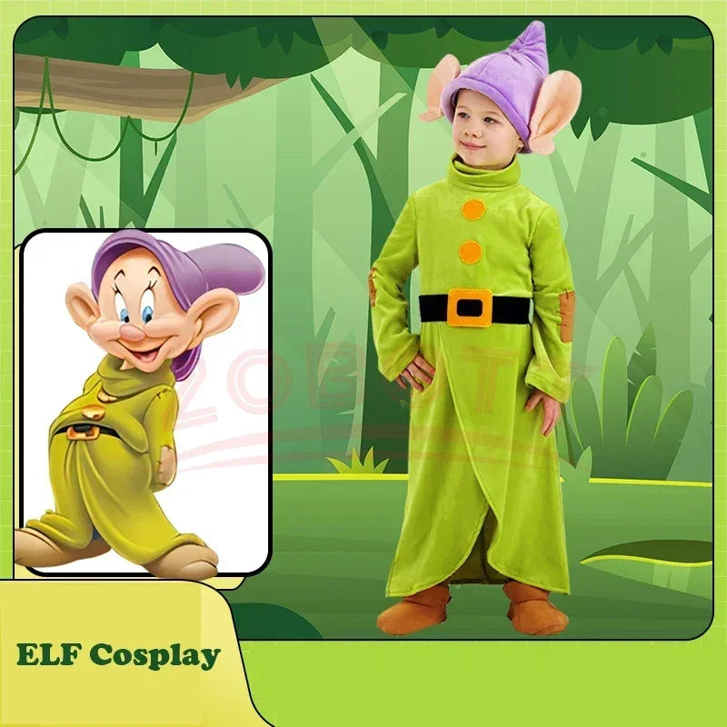 Seven Dwarf Man Costume Snow Princess Outfit Christmas Child Boys Girls Big Ears Elf Pixie Cosplay Santa Party Clothes For Kids