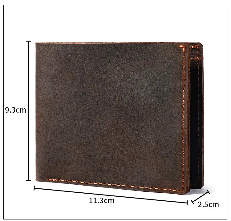 Crazy Horse Leather Men's Wallet Short Retro Cowhide Business Casual Mens Wallets Coin Purse