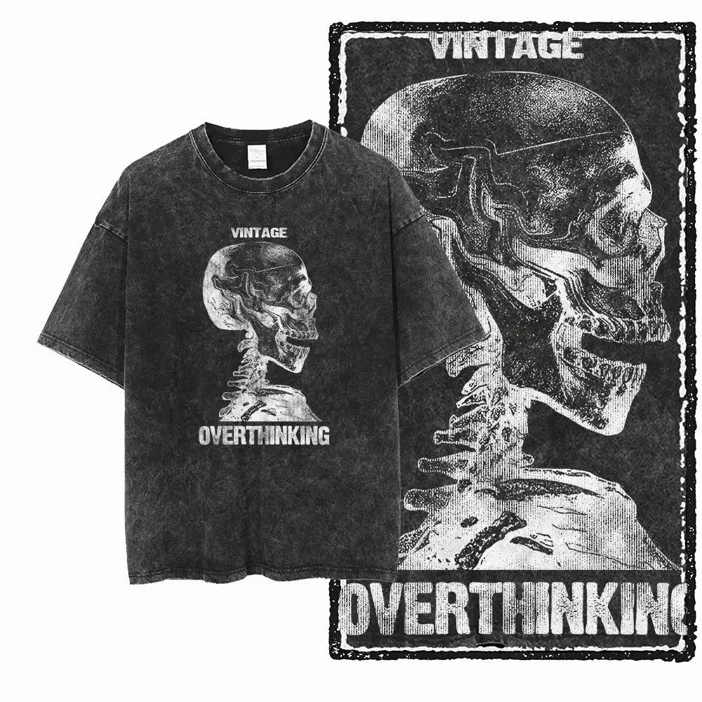 G58 Acid Washed Black Cotton Vintage Creative  Graphic Men T-shirt |  Streetwear Big Size Cool O-neck men's Tee Tshirt