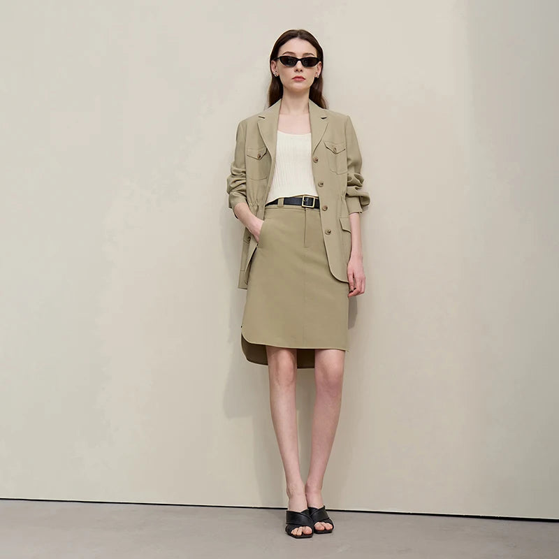 Mid Skirt 2026 Summer New Casual Workwear Style A-Line Skirt Women's solid Versatile Side Slit Women's clothing 12642098