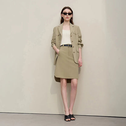 Mid Skirt 2026 Summer New Casual Workwear Style A-Line Skirt Women's solid Versatile Side Slit Women's clothing 12642098